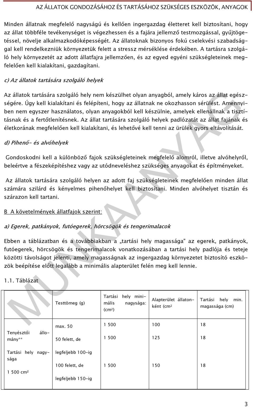 A tartásra szolgáló hely környezetét az adott állatfajra jellemzően, és az egyed egyéni szükségleteinek megfelelően kell kialakítani, gazdagítani.