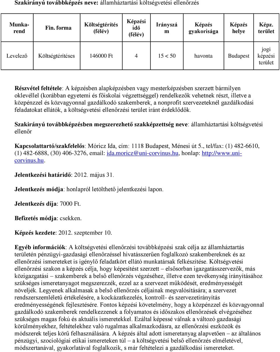 vehetnek részt, illetve a közpénzzel és közvagyonnal gazdálkodó szakemberek, a nonprofit szervezeteknél gazdálkodási feladatokat ellátók, a költségvetési ellenőrzési iránt érdeklődők.