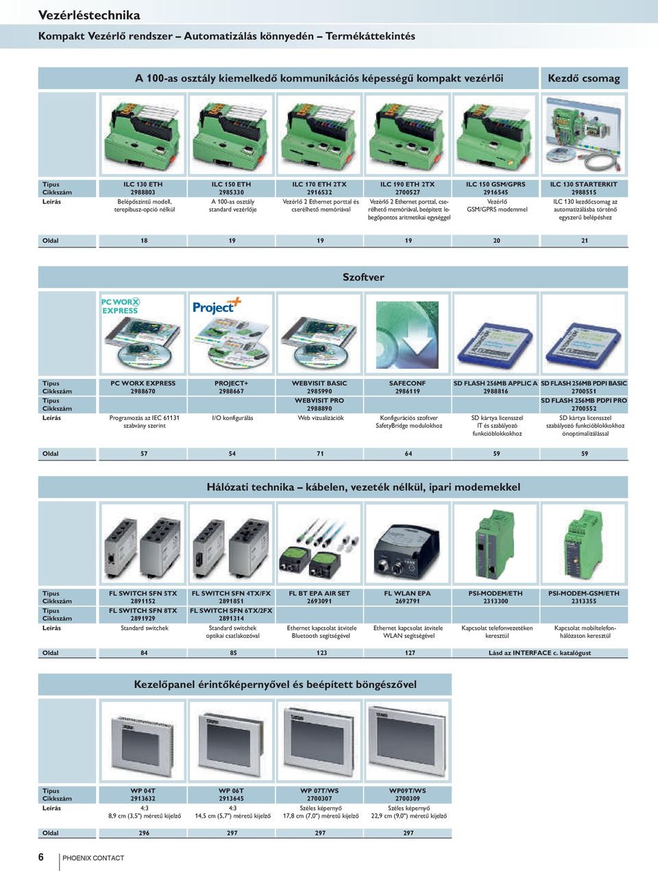 porttal, cserélhető memóriával, beépített lebegőpontos aritmetikai egységgel ILC 150 GSM/GPRS 2916545 Vezérlő GSM/GPRS modemmel ILC 130 STARTERKIT 2988515 ILC 130 kezdőcsomag az automatizálásba