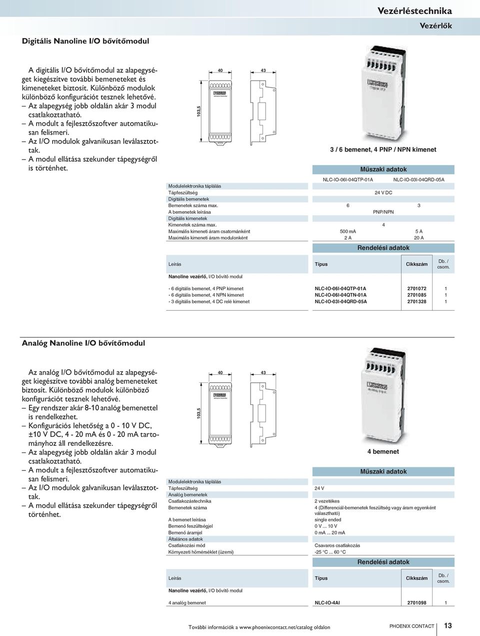 Az I/O modulok galvanikusan leválasztottak. A modul ellátása szekunder tápegységről is történhet.