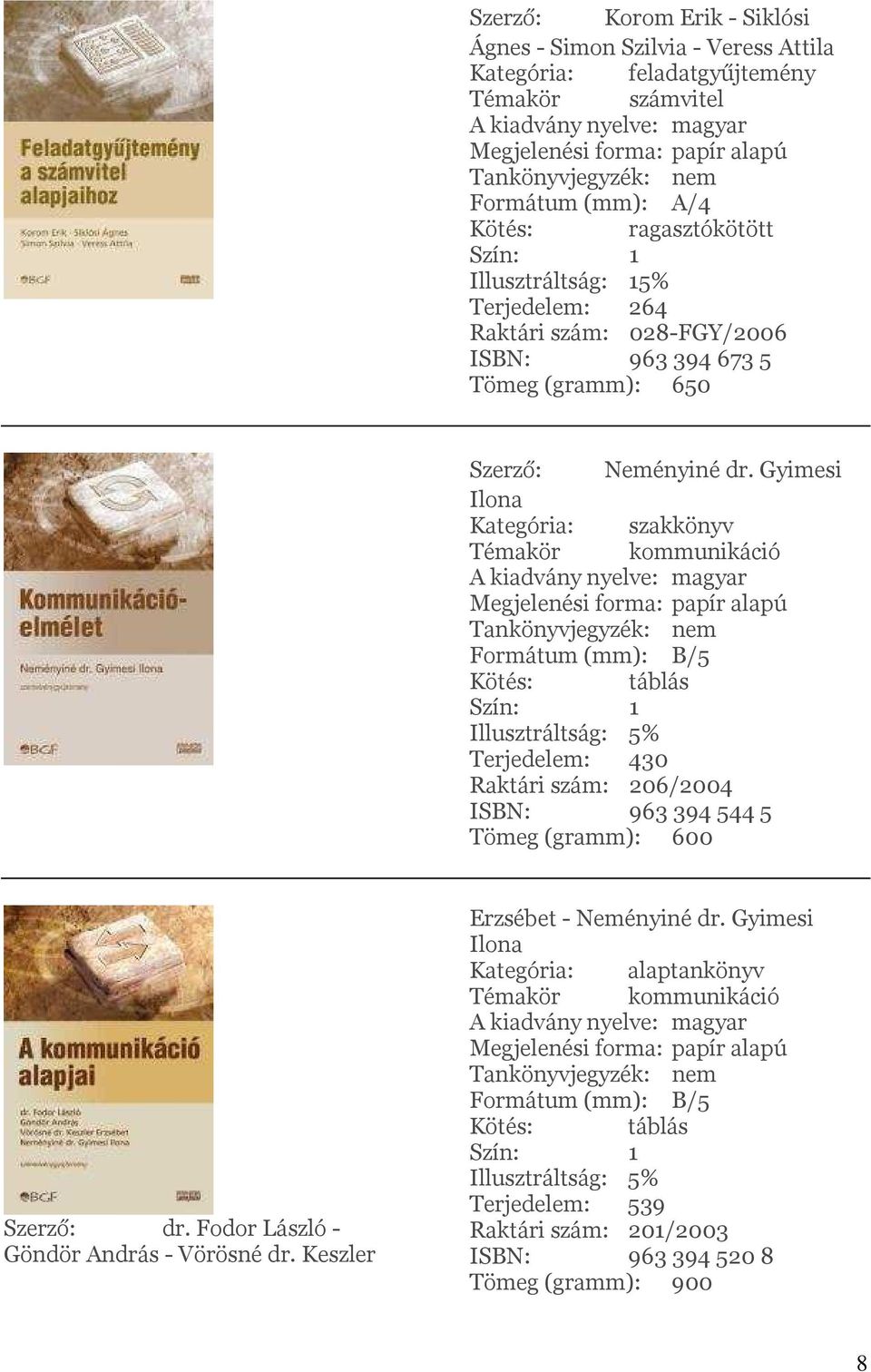 Gyimesi Ilona Kategória: szakkönyv Témakör kommunikáció Illusztráltság: 5% Terjedelem: 430 Raktári szám: 206/2004 ISBN: 963 394 544 5 Tömeg (gramm): 600 Szerző: dr.