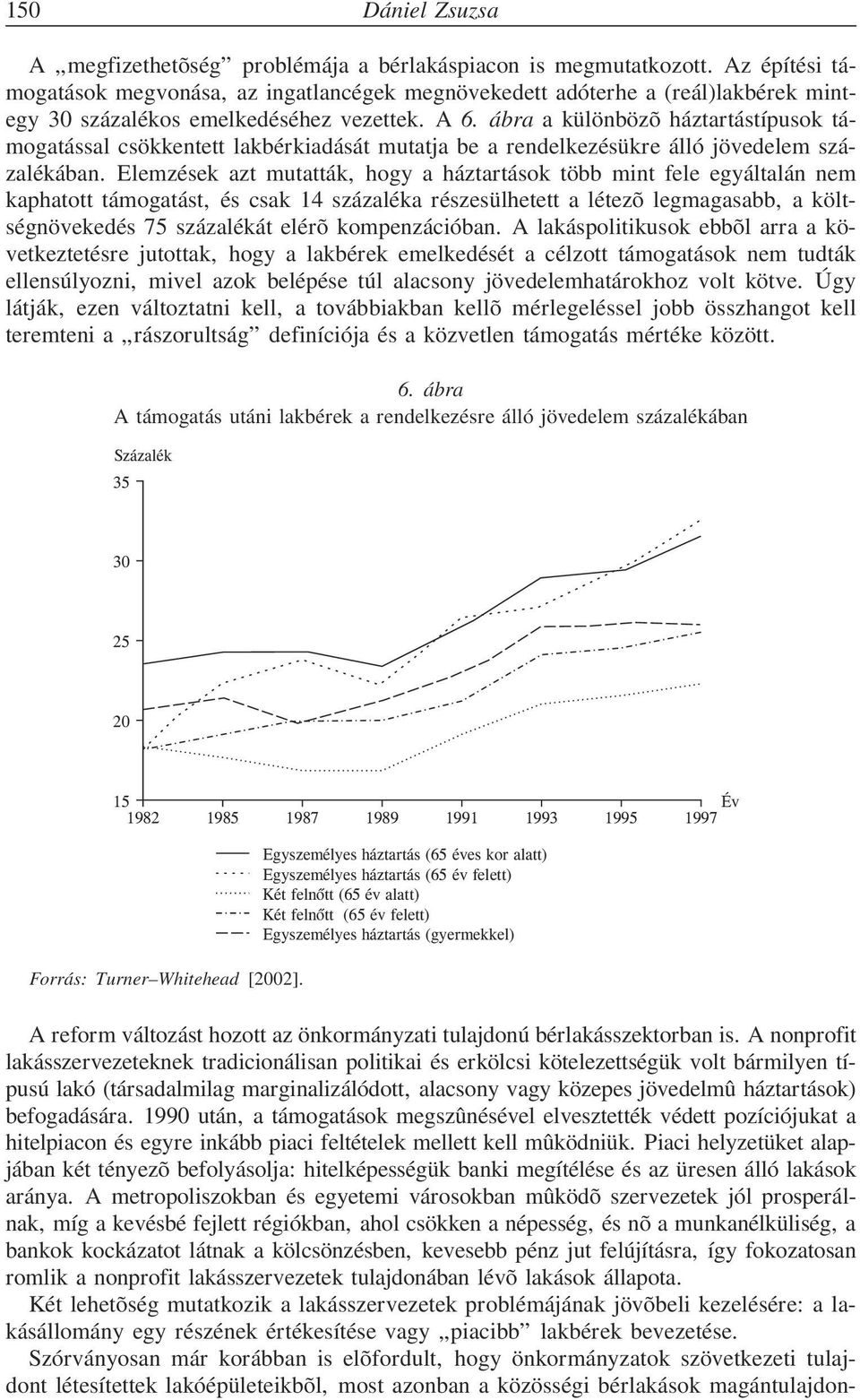 ábra a különbözõ háztartástípusok támogatással csökkentett lakbérkiadását mutatja be a rendelkezésükre álló jövedelem százalékában.