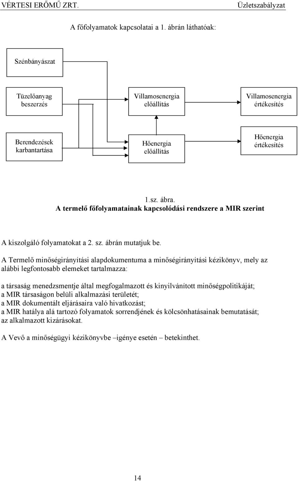 A termelő főfolyamatainak kapcsolódási rendszere a MIR szerint A kiszolgáló folyamatokat a 2. sz. ábrán mutatjuk be.