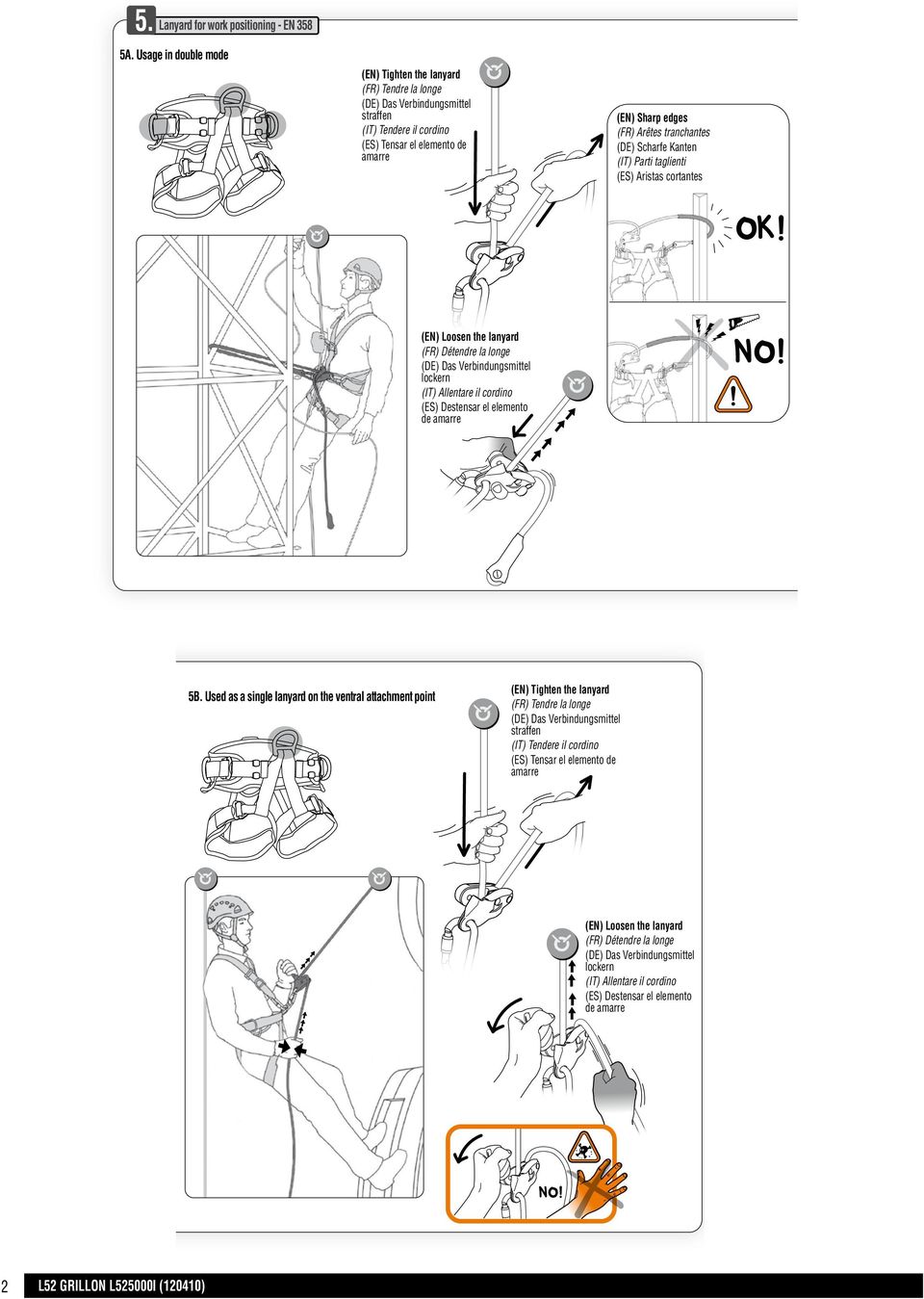 Kanten (IT) Parti taglienti (ES) Aristas cortantes Miniplan 1 verso (EN) Loosen the lanyard (FR) Détendre la longe lockern (IT) Allentare il cordino (ES) Destensar el elemento de amarre 101 mm 103 mm