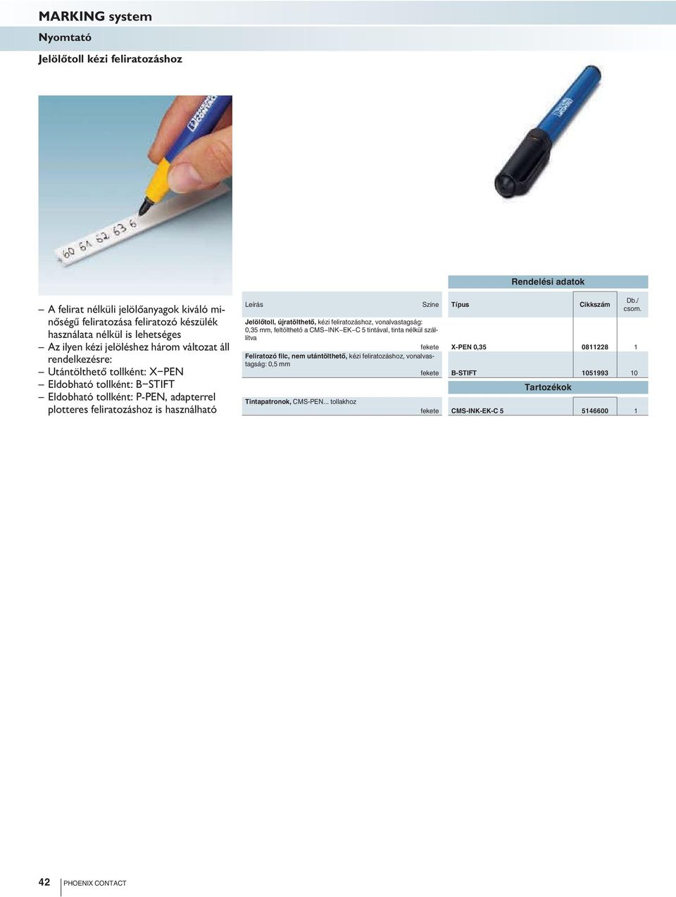 Színe Jelöl toll, újratölthet, kézi feliratozáshoz, vonalvastagság: 0,35 mm, feltölthet a CMS-INK-EK-C 5 tintával, tinta nélkül szállítva fekete X-PEN 0,35 0811228 1 Feliratozó