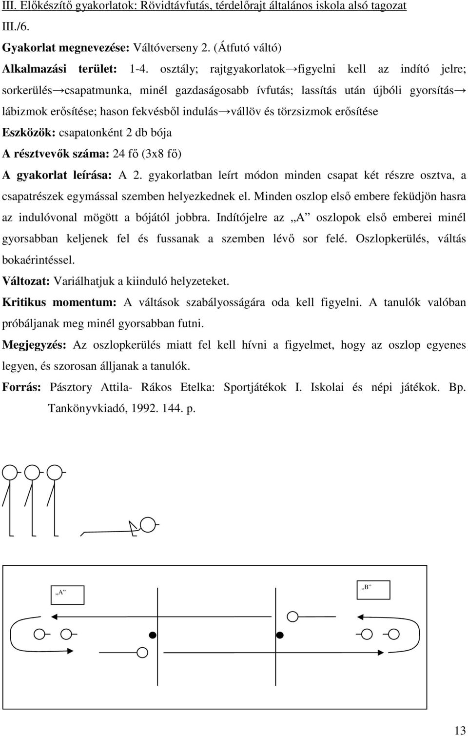 törzsizmok erősítése Eszközök: csapatonként 2 db bója A résztvevők száma: 24 fő (3x8 fő) A gyakorlat leírása: A 2.