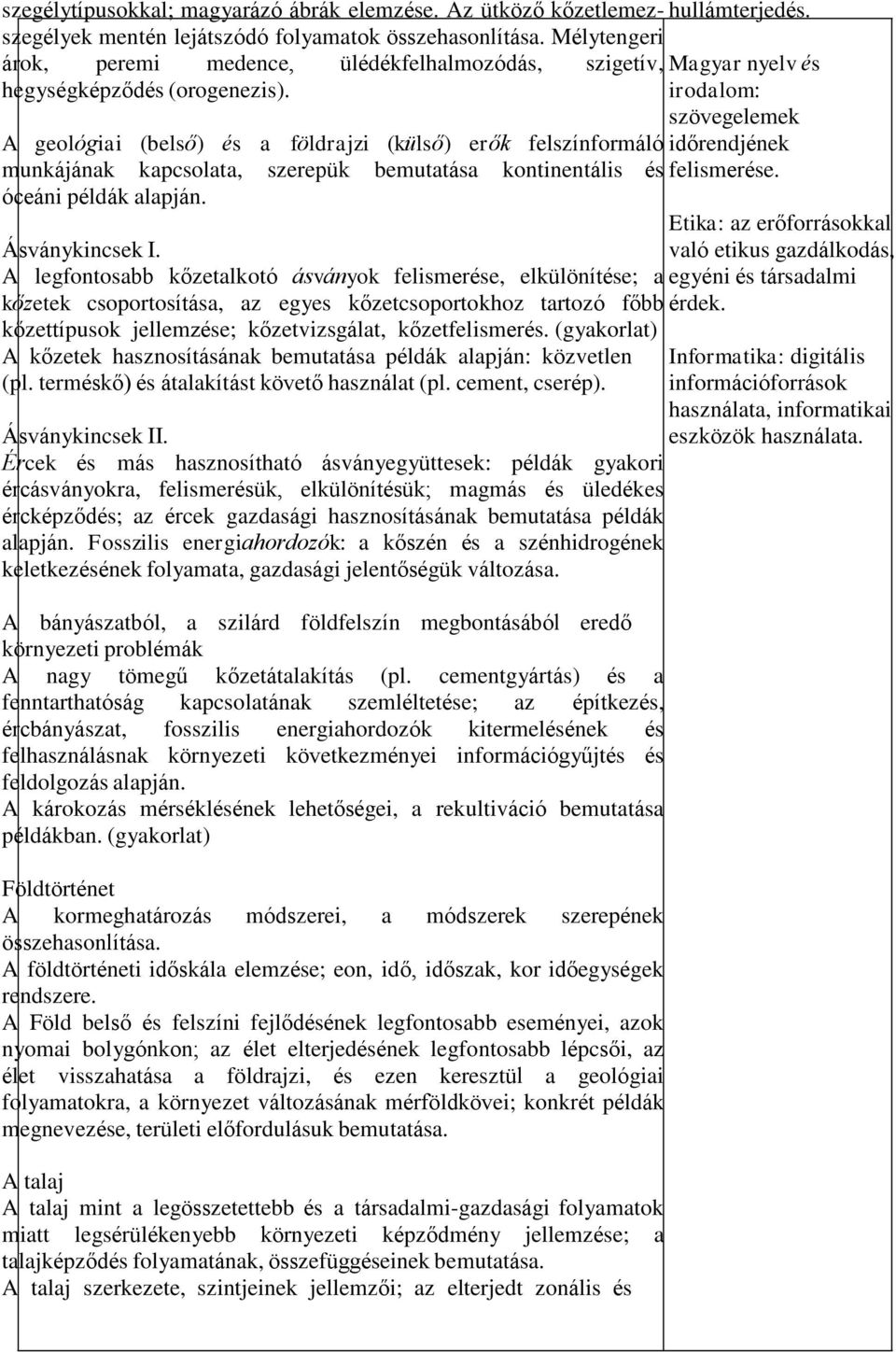 A geológiai (belső) és a földrajzi (külső) erők felszínformáló munkájának kapcsolata, szerepük bemutatása kontinentális és óceáni példák alapján. Ásványkincsek I.