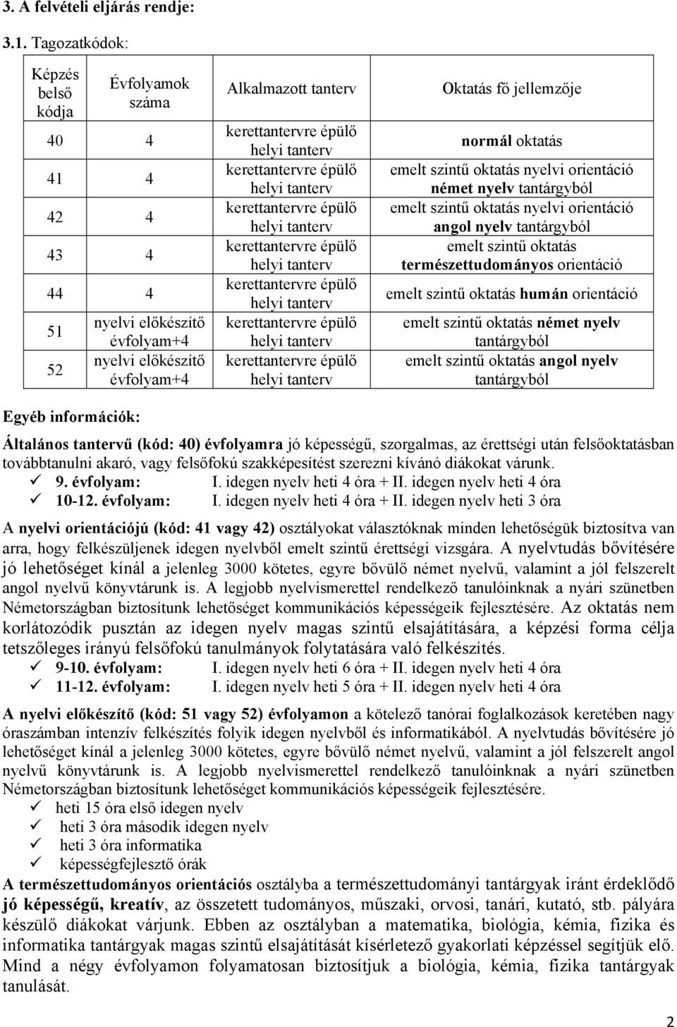 szintű oktatás nyelvi orientáció német nyelv tantárgyból emelt szintű oktatás nyelvi orientáció angol nyelv tantárgyból emelt szintű oktatás természettudományos orientáció emelt szintű oktatás humán