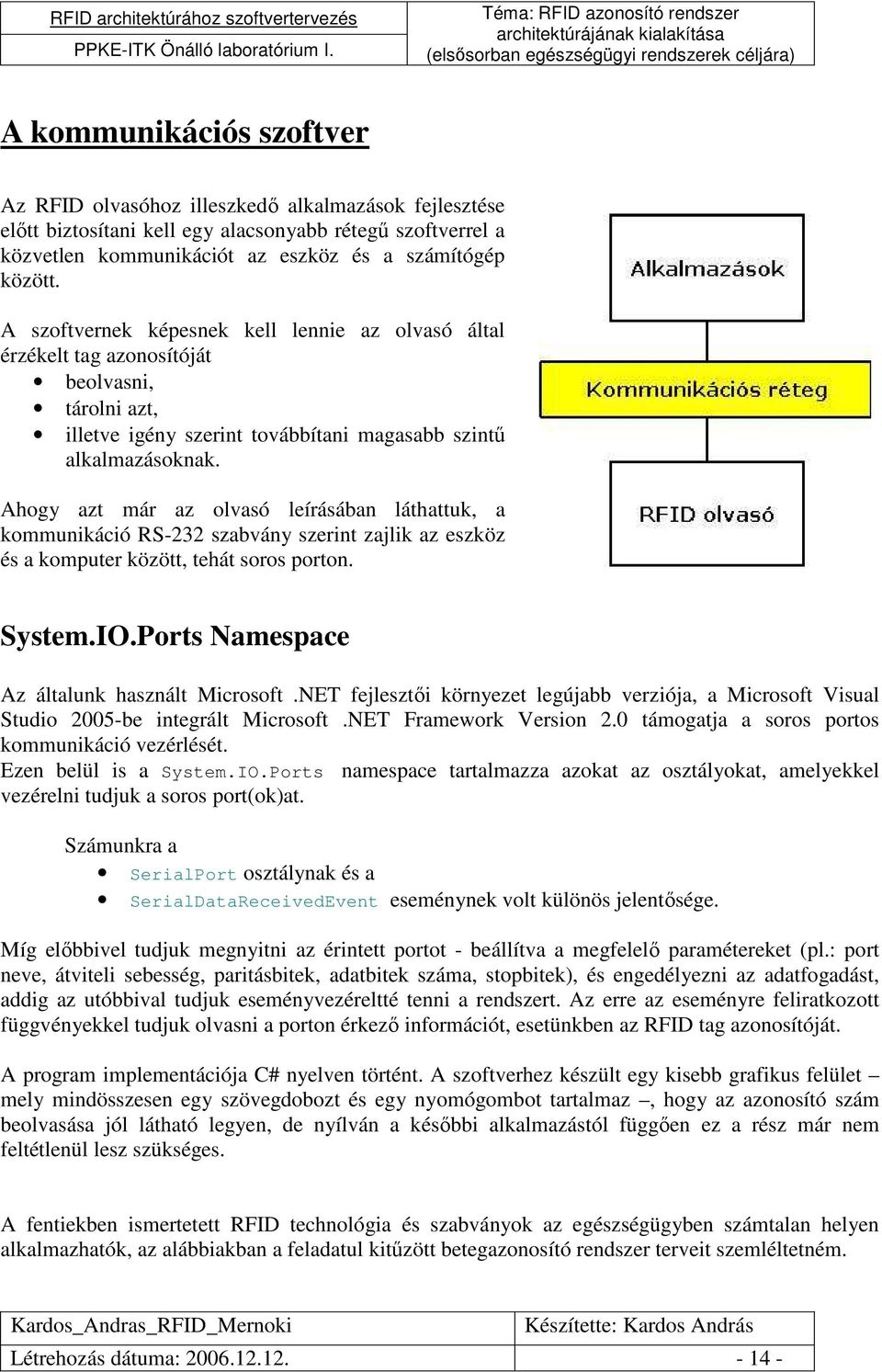 Ahogy azt már az olvasó leírásában láthattuk, a kommunikáció RS-232 szabvány szerint zajlik az eszköz és a komputer között, tehát soros porton. System.IO.