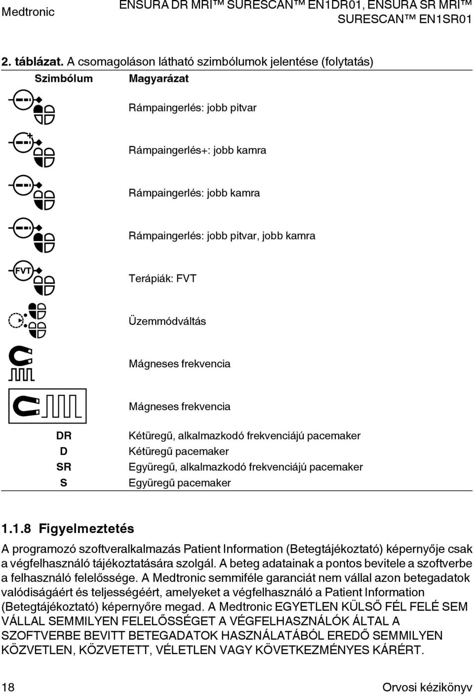 Terápiák: FVT Üzemmódváltás Mágneses frekvencia Mágneses frekvencia DR D SR S Kétüregű, alkalmazkodó frekvenciájú pacemaker Kétüregű pacemaker Együregű, alkalmazkodó frekvenciájú pacemaker Együregű