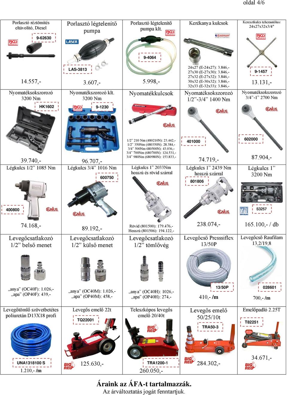 846,- 32x33 (E-32x33): 3.846,- Nyomatéksokszorozó 1/2-3/4 1400 Nm 9-1457 13.131,- Nyomatéksokszorozó 3/4-1 2700 Nm HK1602 9-1230 39.740,- Légkulcs 1/2 1085 Nm 96.