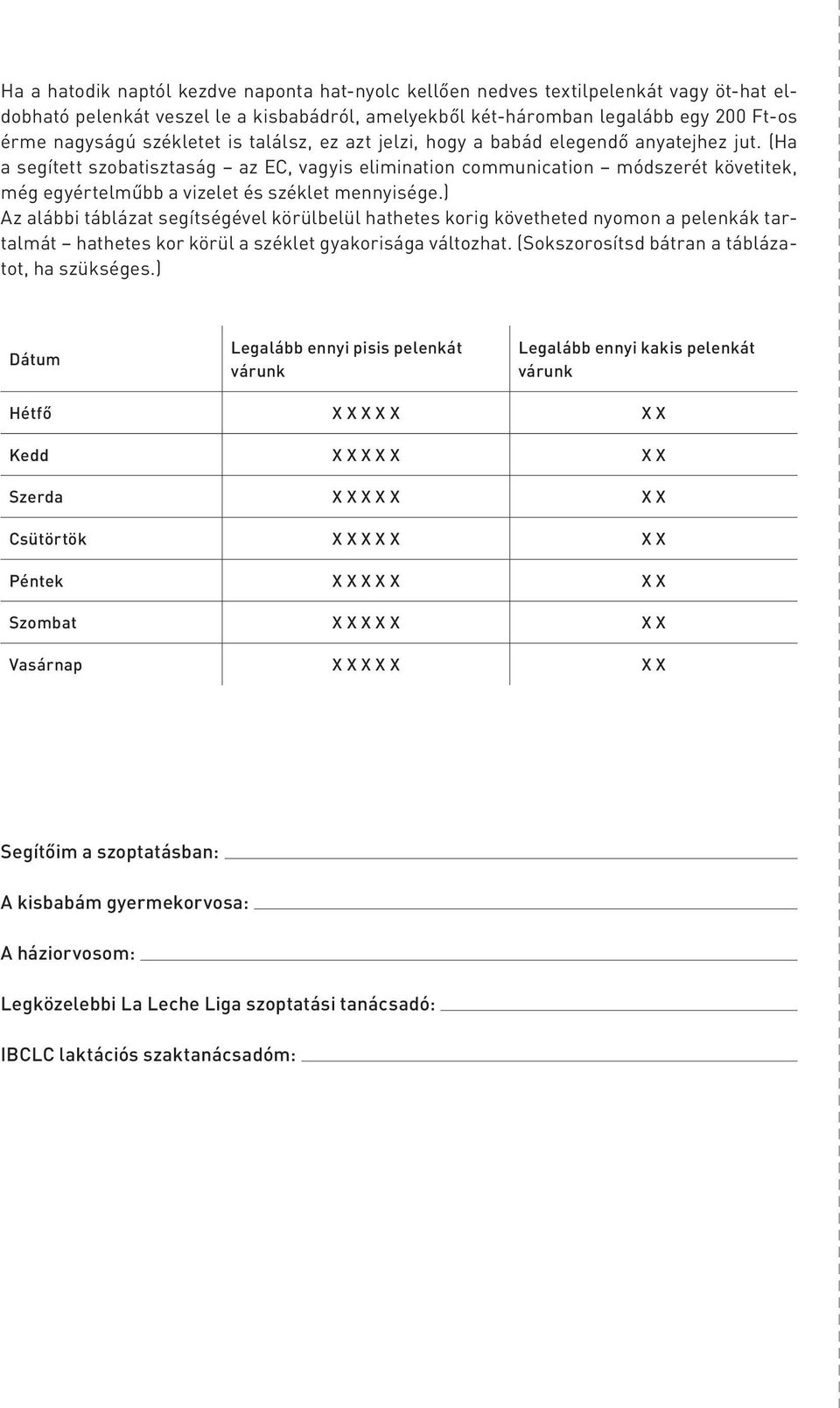 (Ha a segített szobatisztaság az EC, vagyis elimination communication módszerét követitek, még egyértelműbb a vizelet és széklet mennyisége.