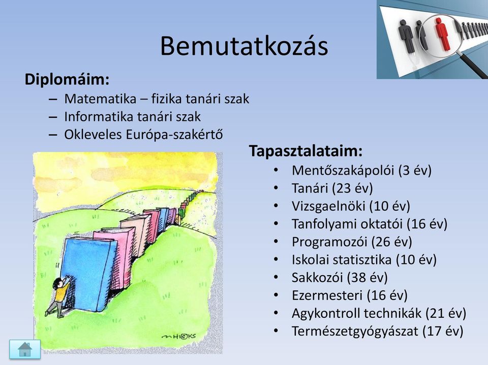 Vizsgaelnöki (10 év) Tanfolyami oktatói (16 év) Programozói (26 év) Iskolai