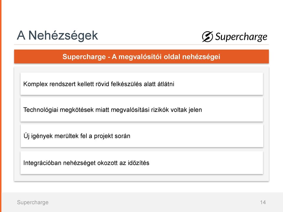 megkötések miatt megvalósítási rizikók voltak jelen Új igények