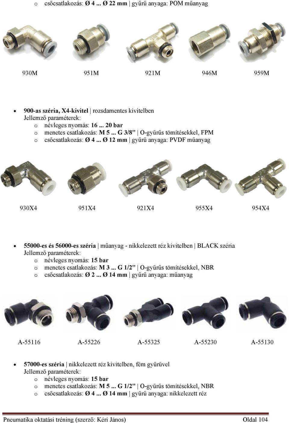 .. Ø 12 mm gyűrű anyaga: PVDF műanyag 930X4 951X4 921X4 955X4 954X4 55000-es és 56000-es széria műanyag - nikkelezett réz kivitelben BLACK széria névleges nymás: 15 bar menetes csatlakzás: M 3.