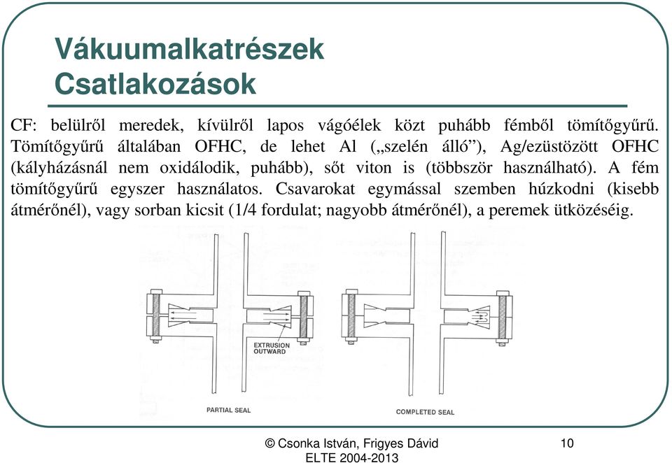 oxidálodik, puhább), sőt viton is (többször használható). A fém tömítőgyűrű egyszer használatos.