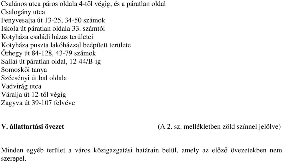 oldal, 12-44/B-ig Somoskıi tanya Szécsényi út bal oldala Vadvirág utca Váralja út 12-tıl végig Zagyva út 39-107 felvéve V.