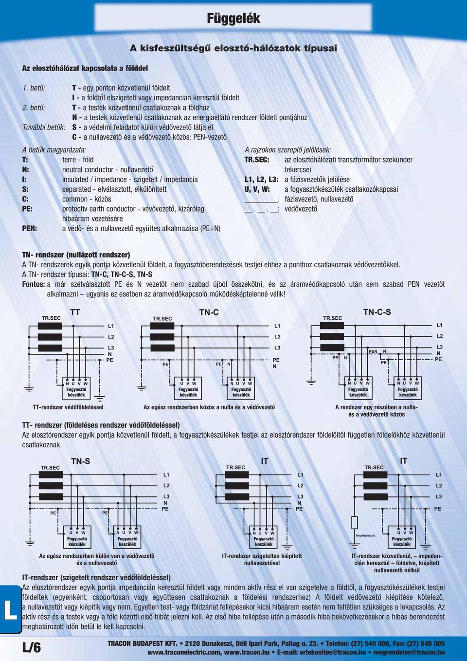 el C - a nullavezető és a védővezető közös: PEN-vezető A betűk magyarázata: T: terre - föld N: neutral conductor - nullavezető I: insulated / impedance - szigetelt / impedancia S: separated -