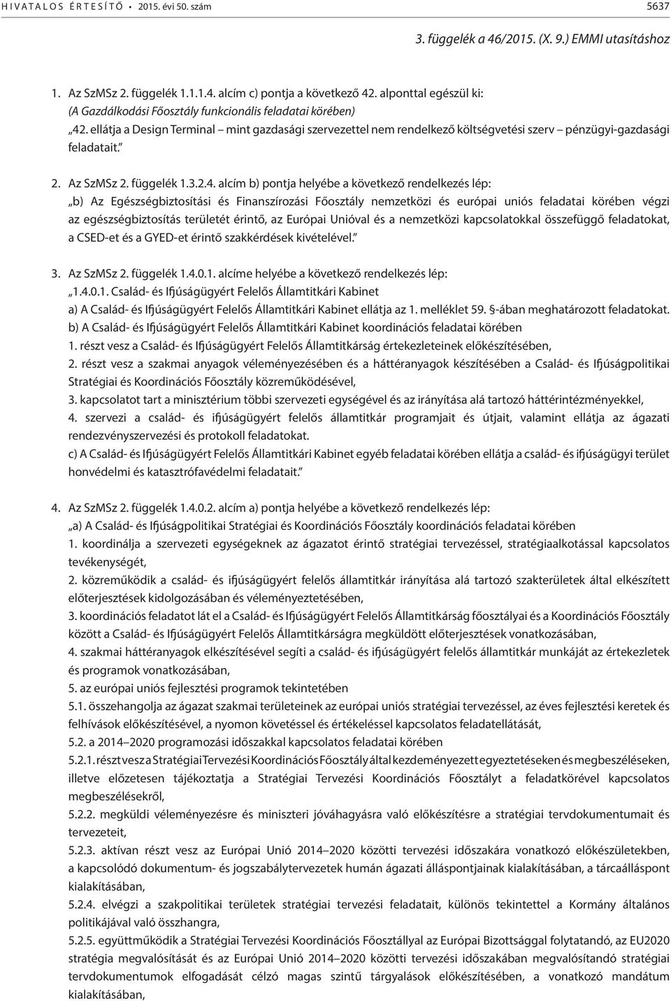 ellátja a Design Terminal mint gazdasági szervezettel nem rendelkező költségvetési szerv pénzügyi-gazdasági feladatait. 2. Az SzMSz 2. függelék 1.3.2.4.