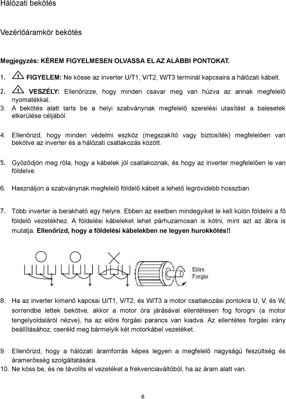 4. Ellenőrizd, hogy minden védelmi eszköz (megszakító vagy biztosíték) megfelelően van bekötve az inverter és a hálózati csatlakozás között. 5.