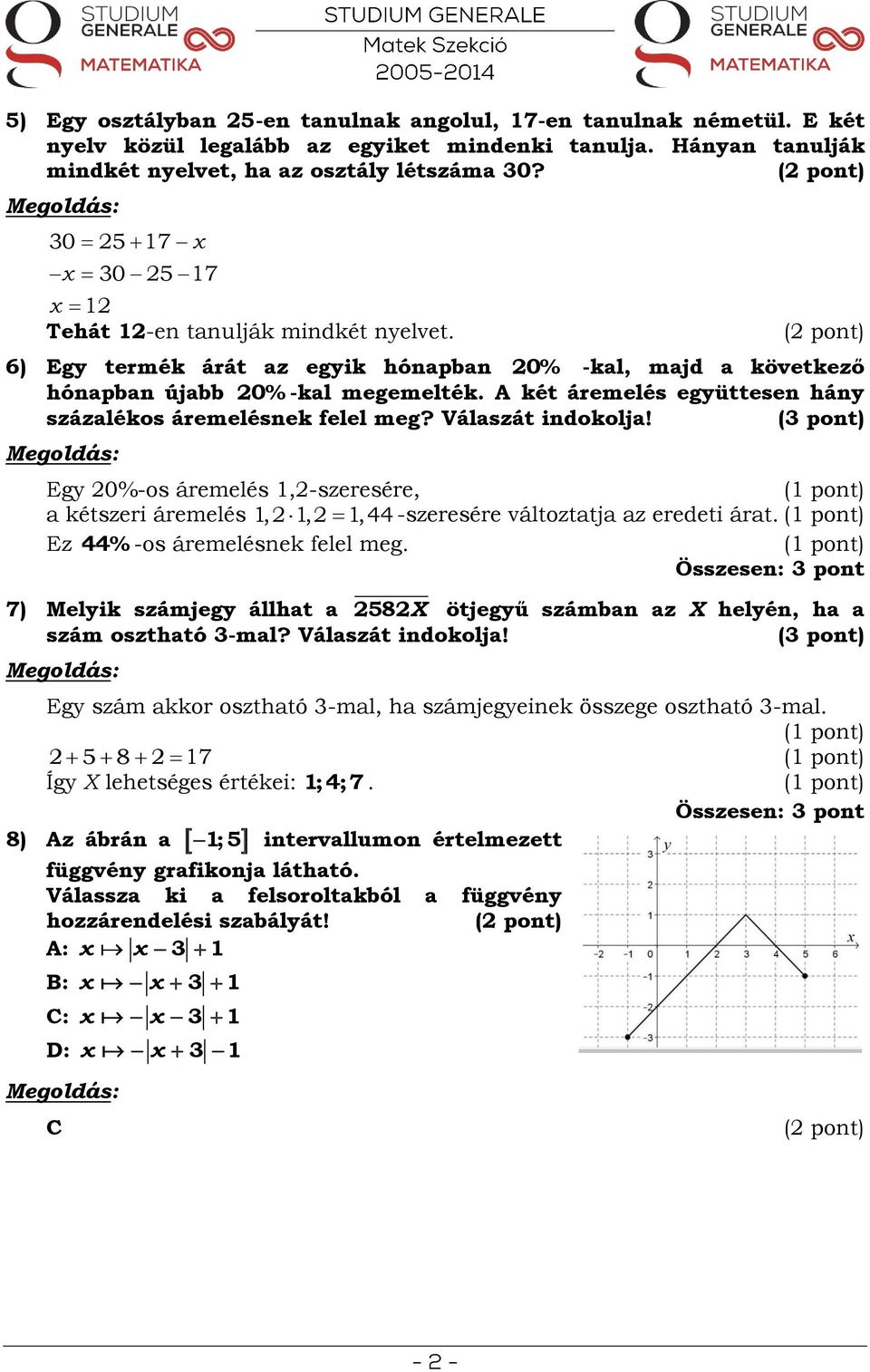 A két áremelés együttesen hány százalékos áremelésnek felel meg? Válaszát indokolja! (3 pont) 0% Egy 0%-os áremelés 1,-szeresére, a kétszeri áremelés 1, 1, 1,44 -szeresére változtatja az eredeti árat.