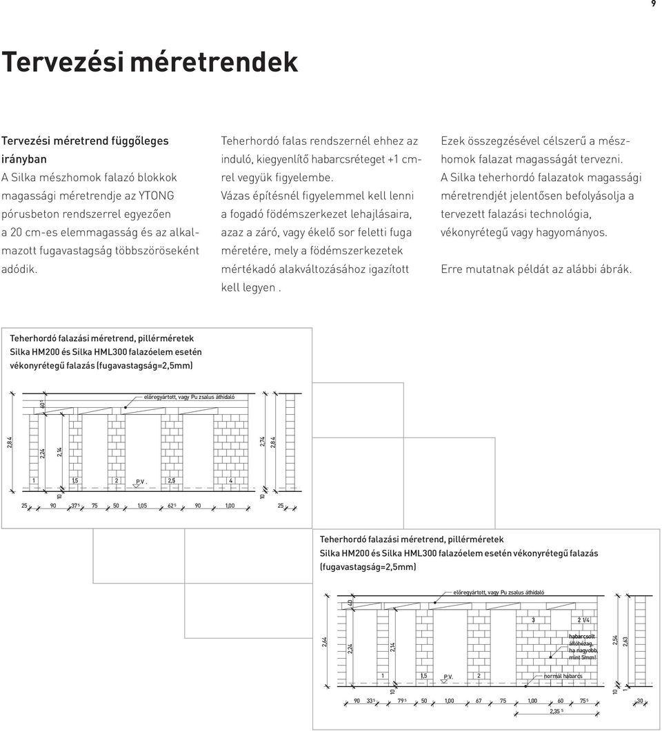 Vázas építésnél figyelemmel kell lenni a fogadó födémszerkezet lehajlásaira, azaz a záró, vagy ékelő sor feletti fuga méretére, mely a födémszerkezetek mértékadó alakváltozásához igazított kell