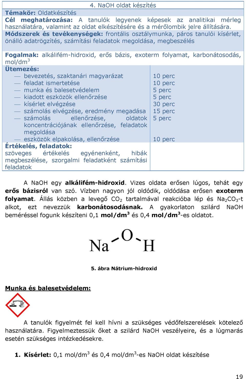 karbonátosodás, mol/dm 3 Ütemezés: bevezetés, szaktanári magyarázat feladat ismertetése munka és balesetvédelem kiadott eszközök ellenőrzése kísérlet elvégzése számolás elvégzése, eredmény megadása