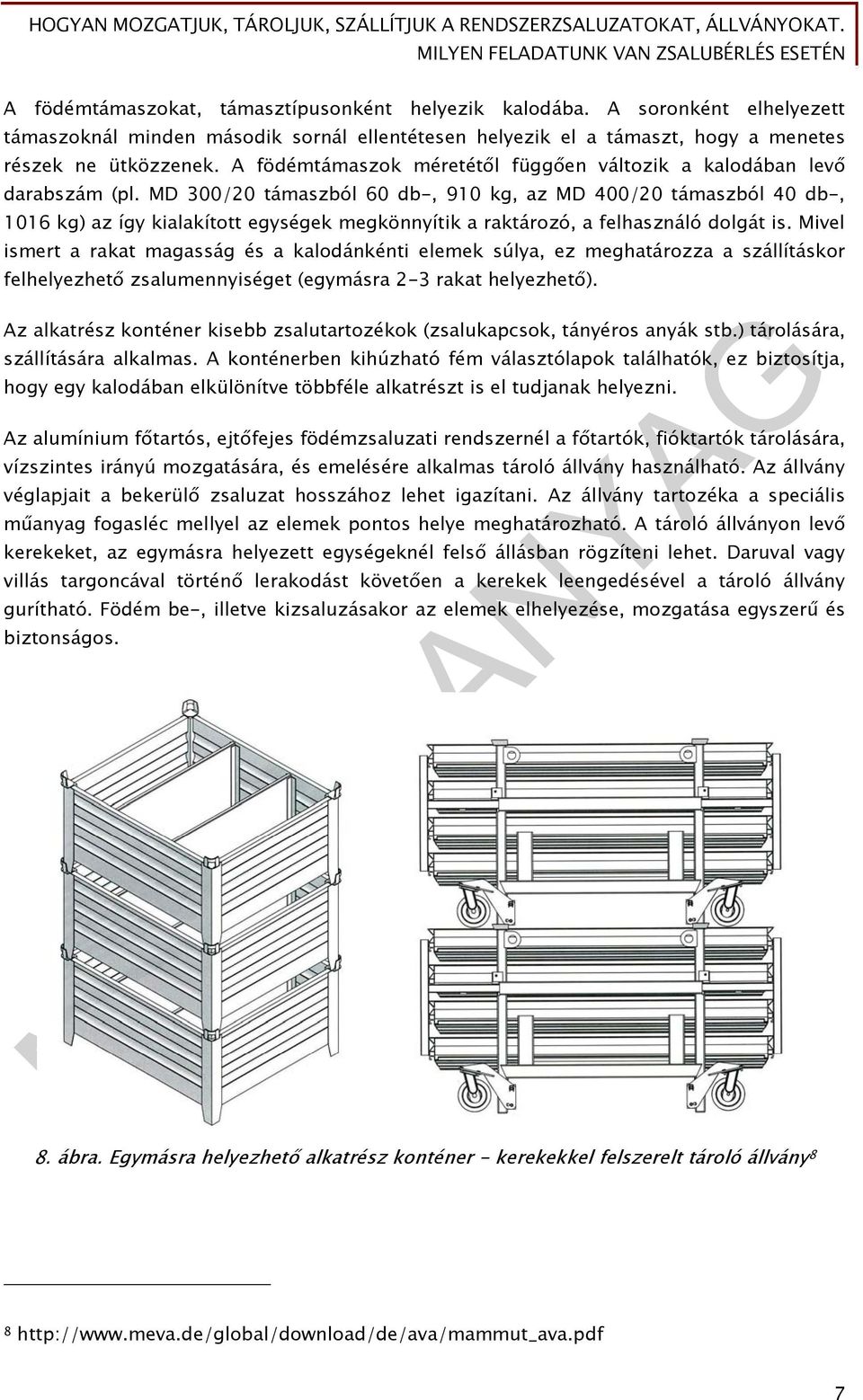 MD 300/20 támaszból 60 db-, 910 kg, az MD 400/20 támaszból 40 db-, 1016 kg) az így kialakított egységek megkönnyítik a raktározó, a felhasználó dolgát is.