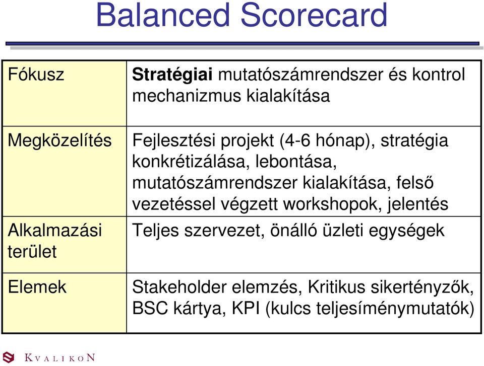 mutatószámrendszer kialakítása, felső vezetéssel végzett workshopok, jelentés Teljes szervezet,