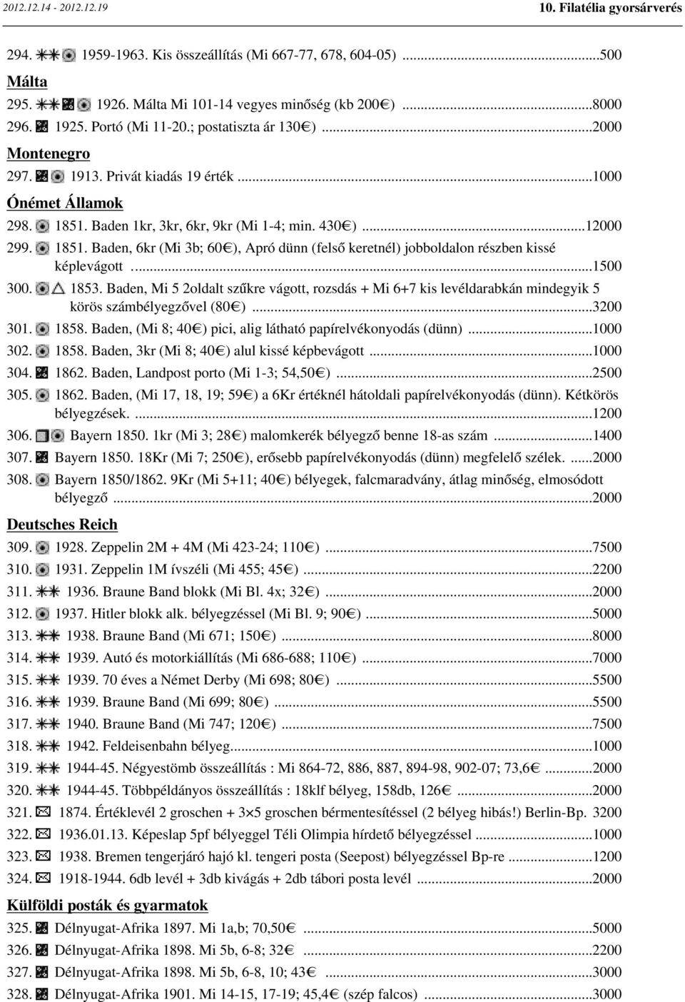 ..1500 300. 1853. Baden, Mi 5 2oldalt szűkre vágott, rozsdás + Mi 6+7 kis levéldarabkán mindegyik 5 körös számbélyegzővel (80 )...3200 301. 1858.