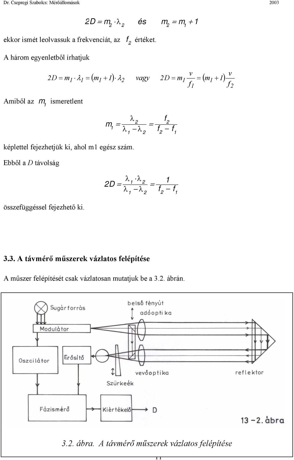 λ 2 λ 1 2 = f f2 f 2 1 képlettel fejezhetjük ki, ahol m1 egész szám. Ebből a D távolság összefüggéssel fejezhető ki.