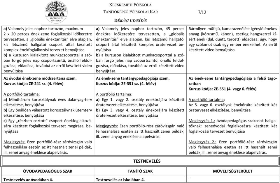 benyújtása Az óvodai ének-zene módszertana szem. Kurzus kódja: ZE-241 sz. (4.