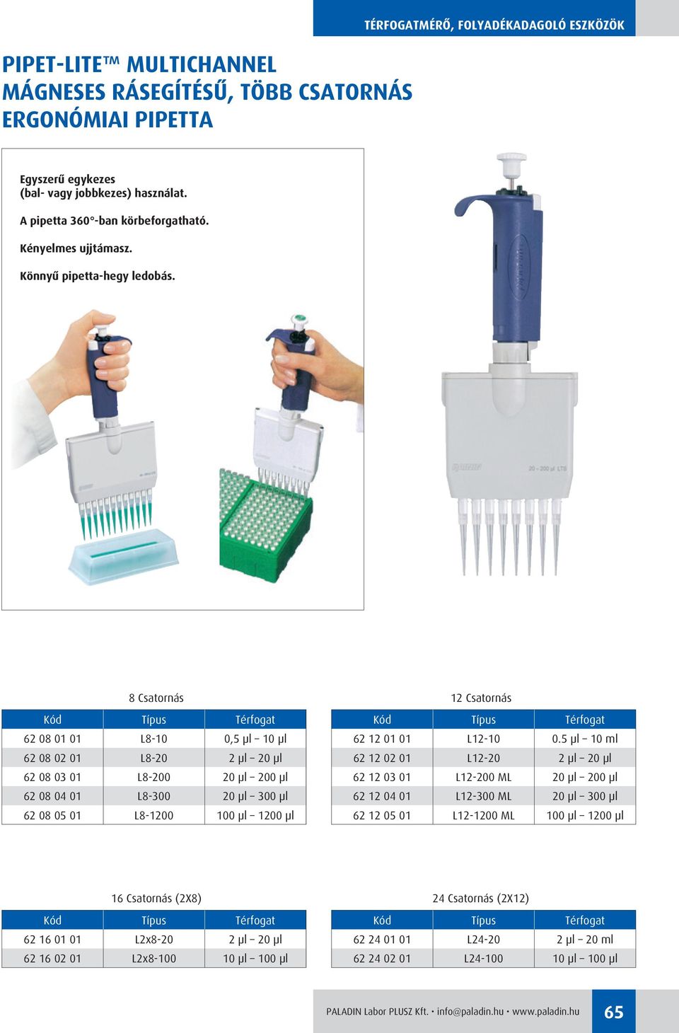 8 Csatornás 12 Csatornás Kód Típus Térfogat Kód Típus Térfogat 62 08 01 01 L8-10 0,5 µl 10 µl 62 12 01 01 L12-10 0.