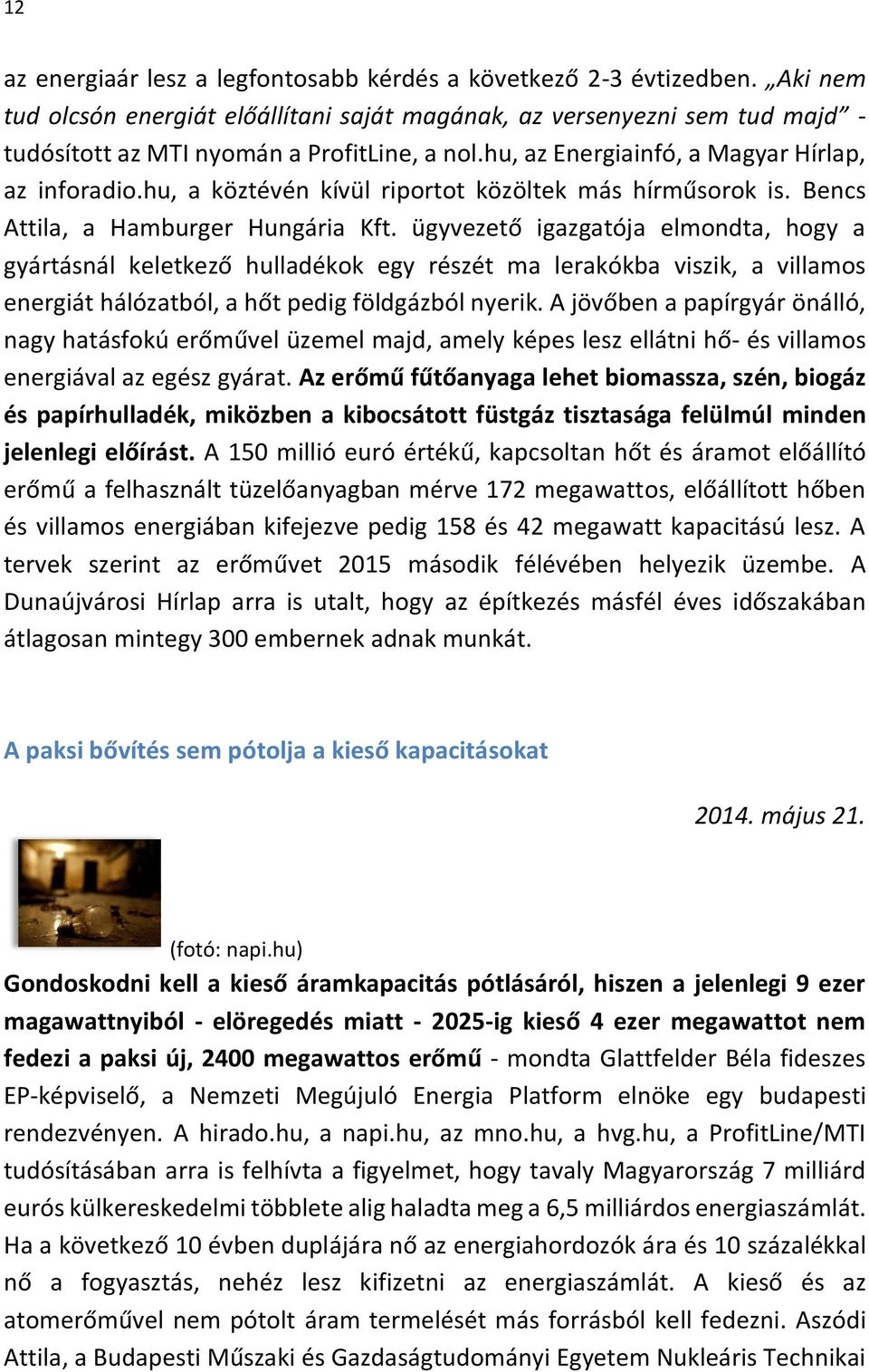 hu, a köztévén kívül riportot közöltek más hírműsorok is. Bencs Attila, a Hamburger Hungária Kft.