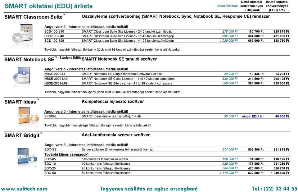 020 000 Ft 663 000 Ft 828 750 Ft SMART Notebook SE (Student Editio SMART Notebook SE tanulói szoftver NBSE-2009-LI SMART Notebook SE Single Individual Software License 29 900 Ft 19 435 Ft 24 294 Ft