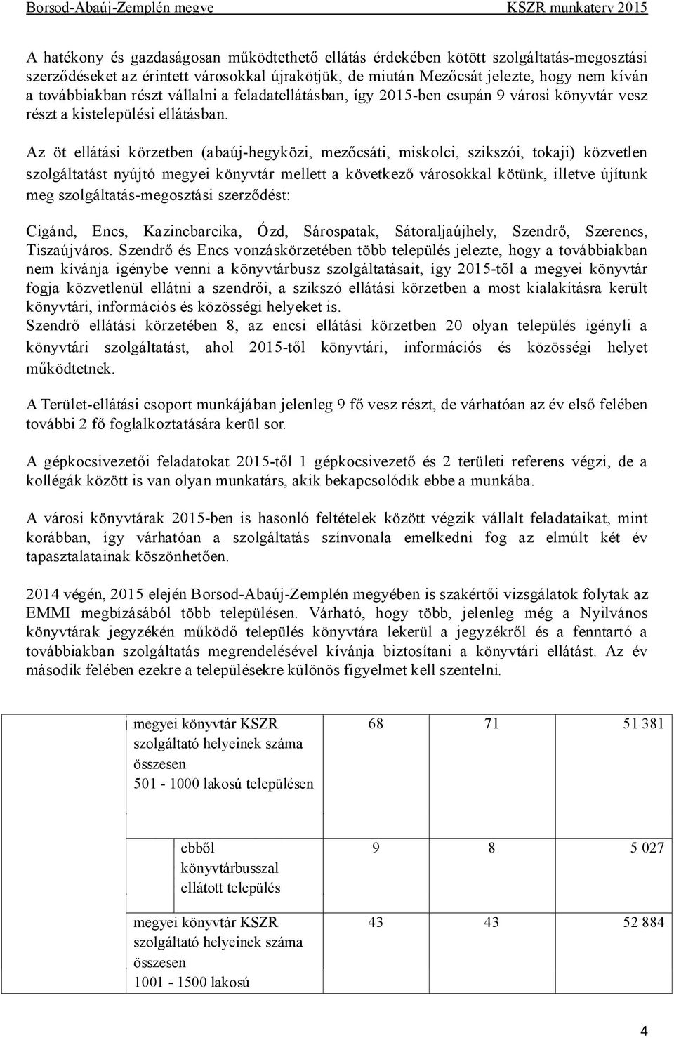 Az öt ellátási körzetben (abaúj-hegyközi, mezőcsáti, miskolci, szikszói, tokaji) közvetlen szolgáltatást nyújtó megyei könyvtár mellett a következő városokkal kötünk, illetve újítunk meg