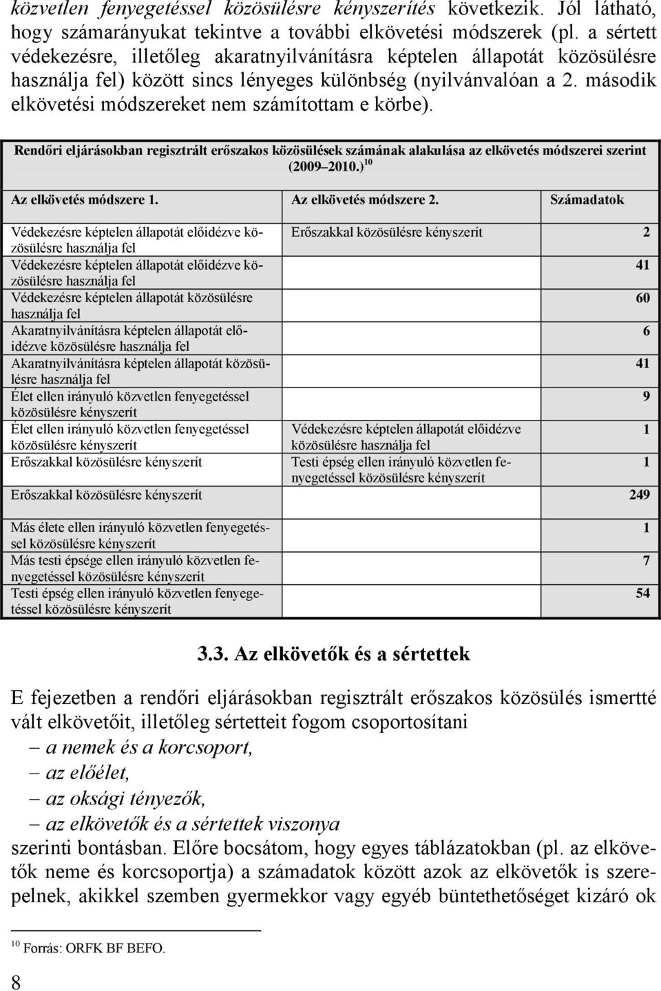 második elkövetési módszereket nem számítottam e körbe). Rendőri eljárásokban regisztrált erőszakos közösülések számának alakulása az elkövetés módszerei szerint (2009 2010.