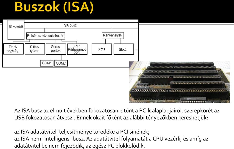 Ennek okait főként az alábbi tényezőkben kereshetjük: az ISA adatátviteli teljesítménye