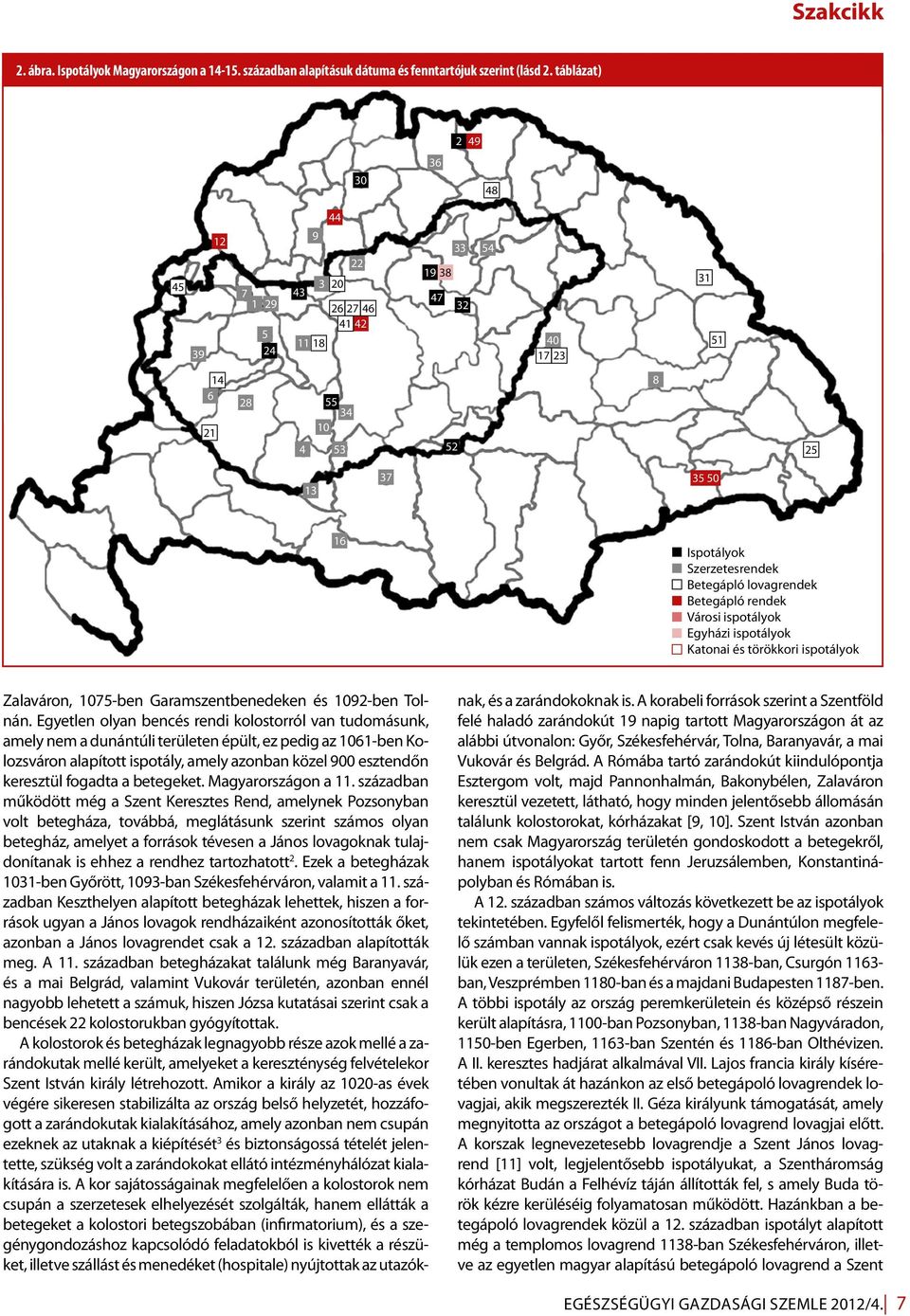 Betegápló lovagrendek Betegápló rendek Városi ispotályok Egyházi ispotályok Katonai és törökkori ispotályok Zalaváron, 1075-ben Garamszentbenedeken és 1092-ben Tolnán.