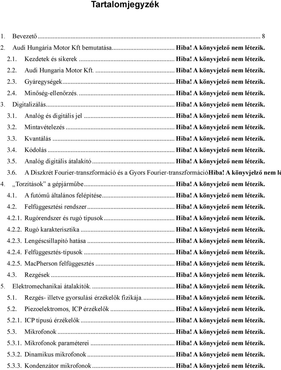 Analóg és digitális jel... Hiba! A könyvjelző nem létezik. 3.2. Mintavételezés... Hiba! A könyvjelző nem létezik. 3.3. Kvantálás... Hiba! A könyvjelző nem létezik. 3.4. Kódolás... Hiba! A könyvjelző nem létezik. 3.5.