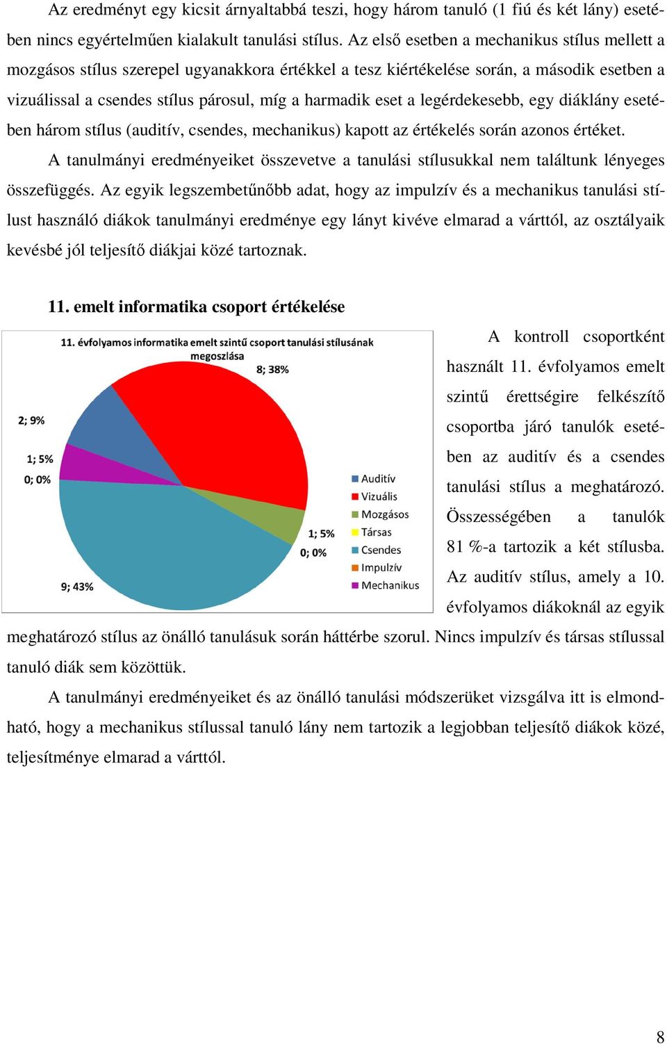 legérdekesebb, egy diáklány esetében három stílus (auditív, csendes, mechanikus) kapott az értékelés során azonos értéket.