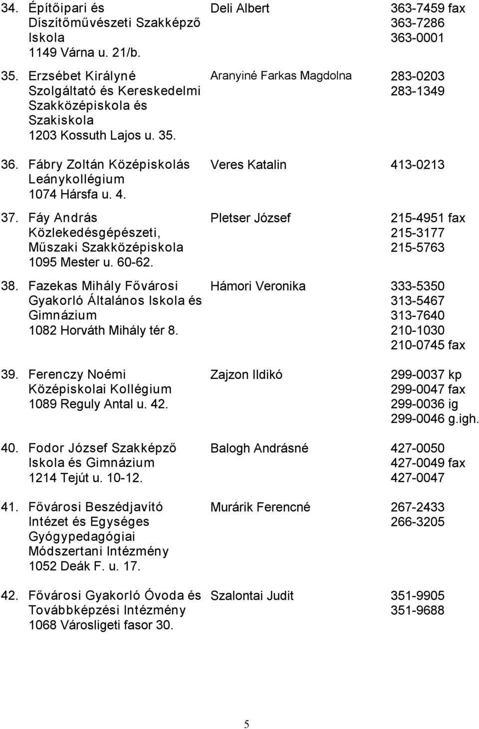 Fazekas Mihály Fővárosi Gyakorló Általános Iskola és 1082 Horváth Mihály tér 8. Hámori Veronika 333 5350 313 5467 313 7640 210 1030 210 0745 fax 39.