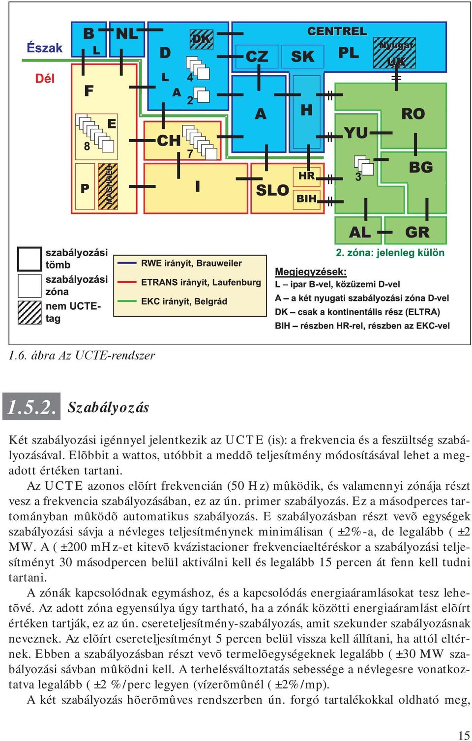 Az UCTE azonos elõírt frekvencián (50 Hz) mûködik, és valamennyi zónája részt vesz a frekvencia szabályozásában, ez az ún. primer szabályozás.