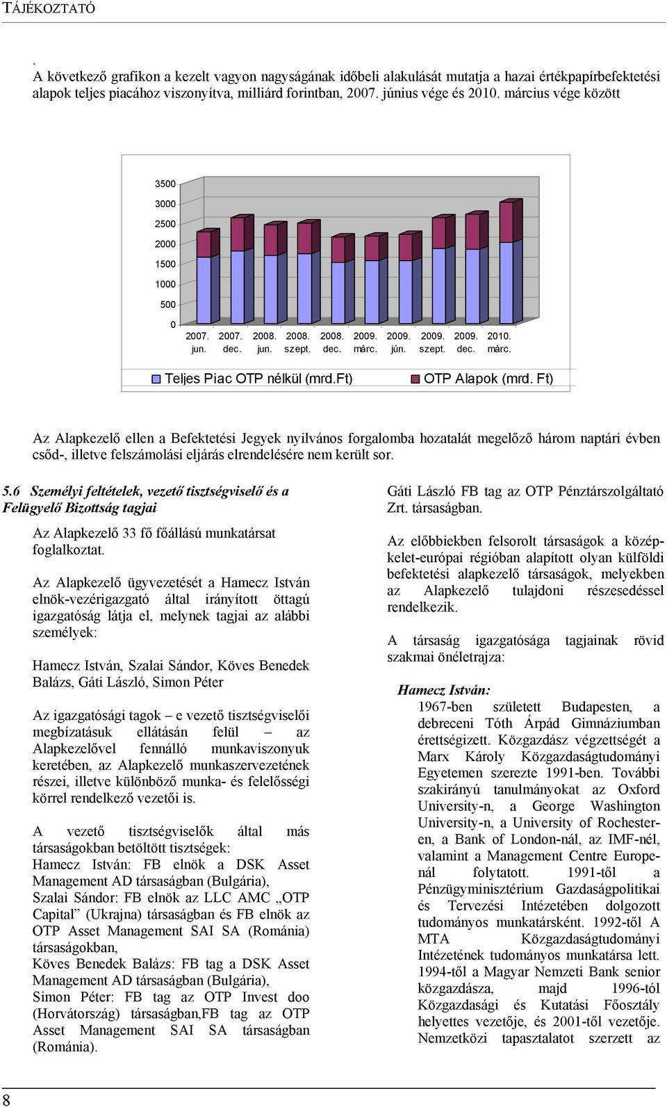 ft) OTP Alapok (mrd. Ft) Az Alapkezelő ellen a Befektetési Jegyek nyilvános forgalomba hozatalát megelőző három naptári évben csőd-, illetve felszámolási eljárás elrendelésére nem került sor. 5.