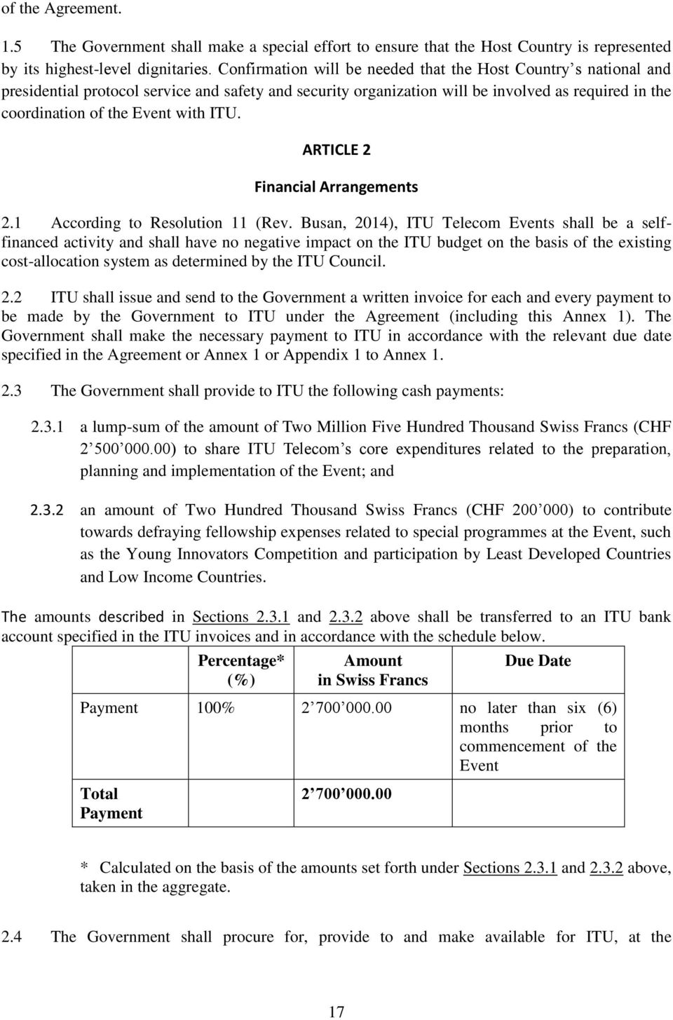 ITU. ARTICLE 2 Financial Arrangements 2.1 According to Resolution 11 (Rev.