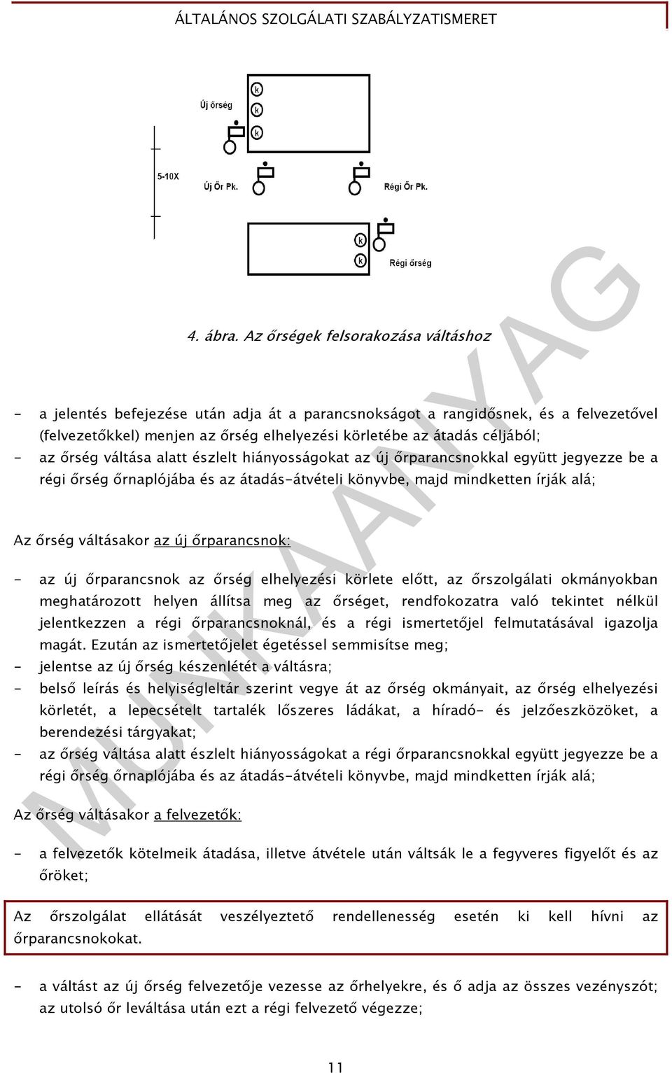 az ırség váltása alatt észlelt hiányosságokat az új ırparancsnokkal együtt jegyezze be a régi ırség ırnaplójába és az átadás-átvételi könyvbe, majd mindketten írják alá; Az ırség váltásakor az új