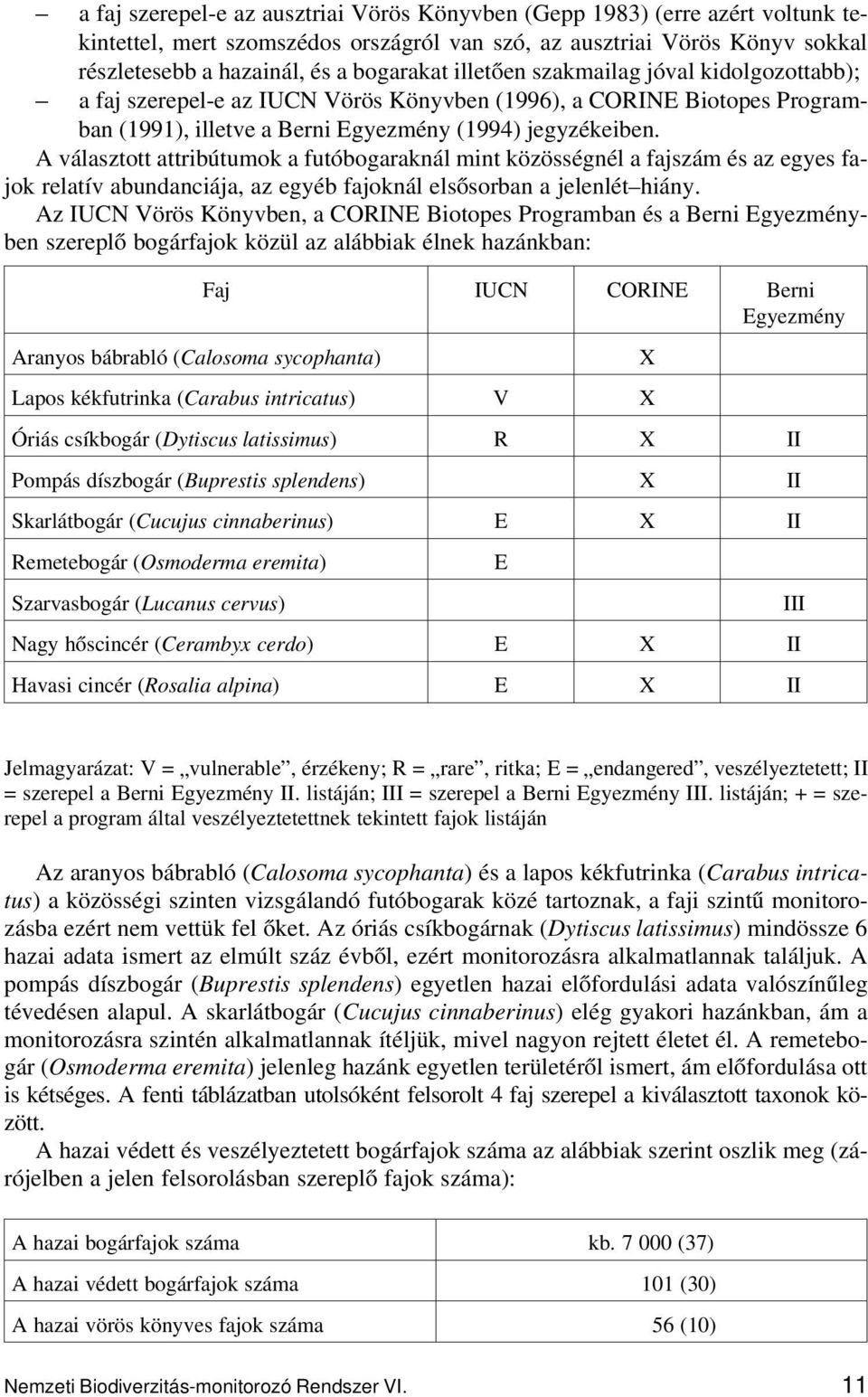 A választott attribútumok a futóbogaraknál mint közösségnél a fajszám és az egyes fajok relatív abundanciája, az egyéb fajoknál elsősorban a jelenlét hiány.