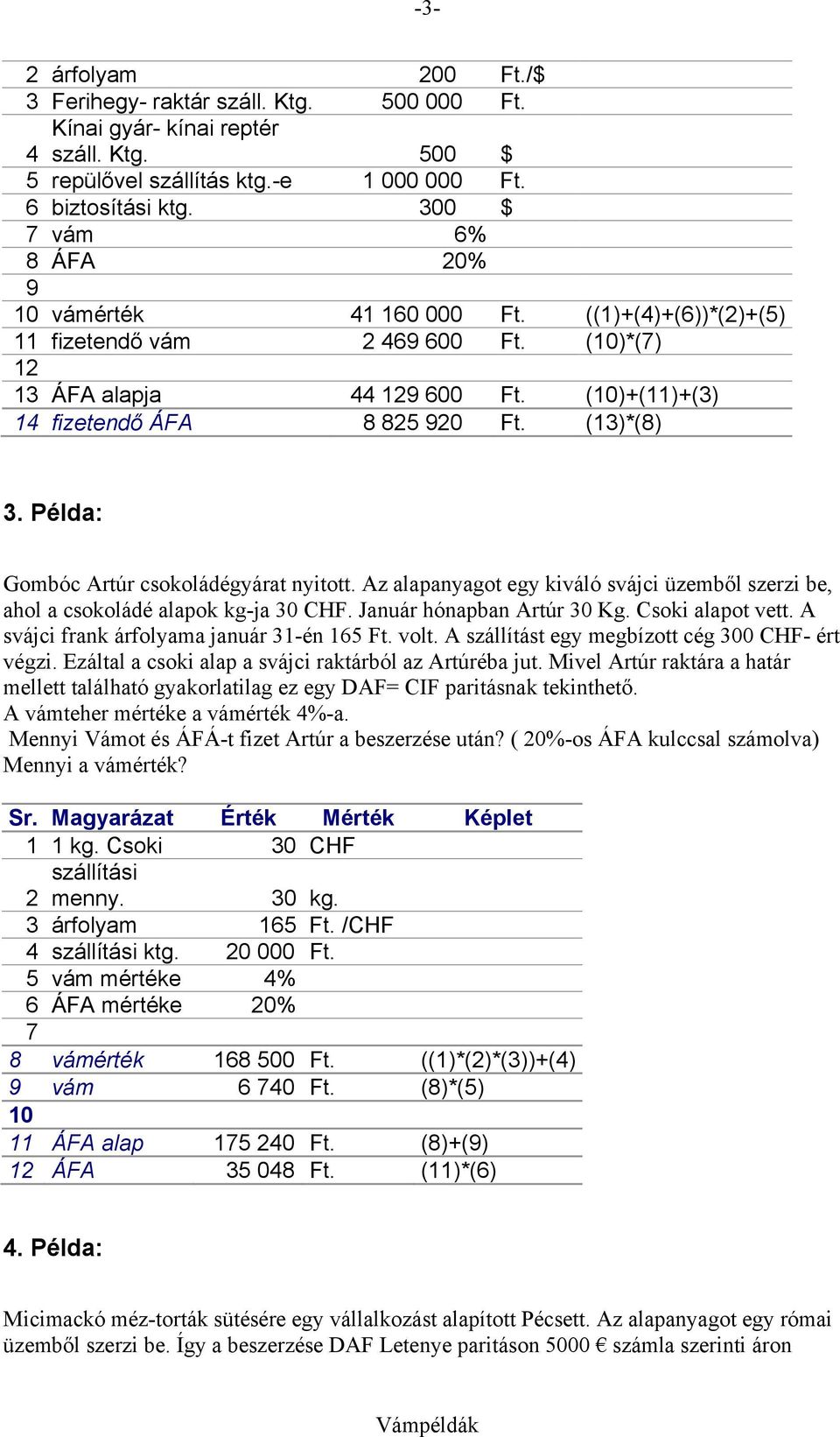 (13)*(8) 3. Példa: Gombóc Artúr csokoládégyárat nyitott. Az alapanyagot egy kiváló svájci üzemből szerzi be, ahol a csokoládé alapok kg-ja 30 CHF. Január hónapban Artúr 30 Kg. Csoki alapot vett.