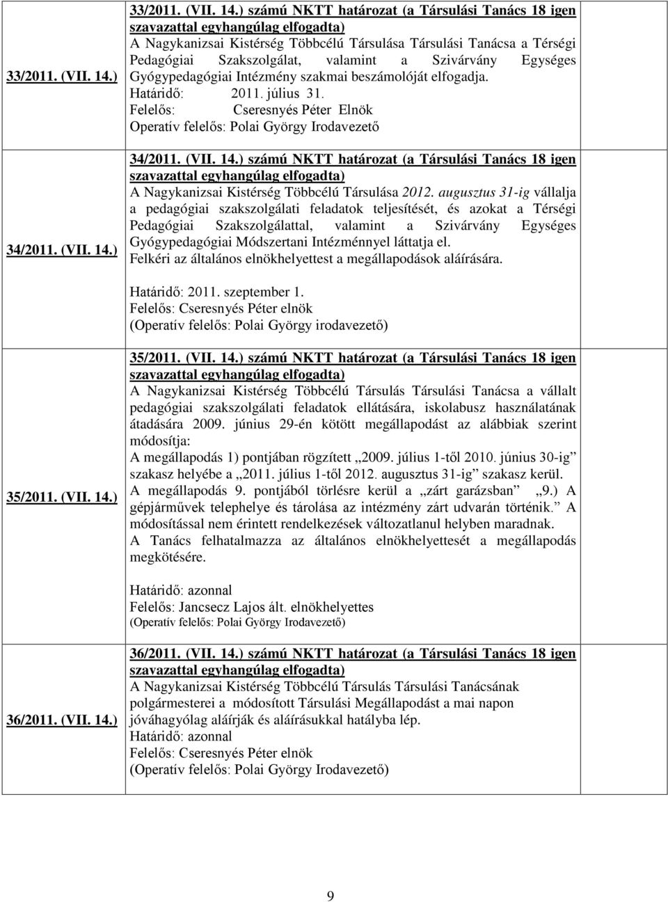 ) számú NKTT határozat (a Társulási Tanács 18 igen A Nagykanizsai Kistérség Többcélú Társulása 2012.