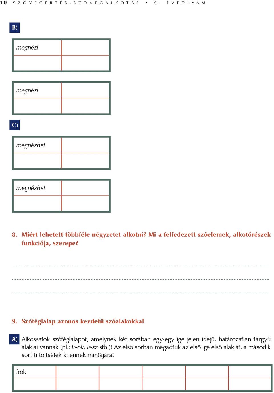 Szótéglalap azonos kezdetű szóalakokkal A) Alkossatok szótéglalapot, amelynek két sorában egy-egy ige jelen idejű,